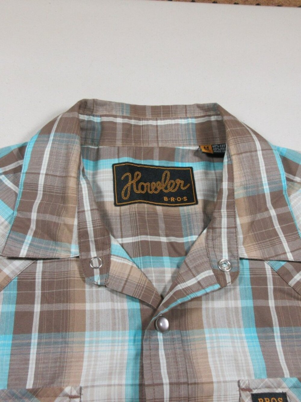 Howler Bros mens brown blue white plaid snap western shirt M EUC - Picture 6 of 10